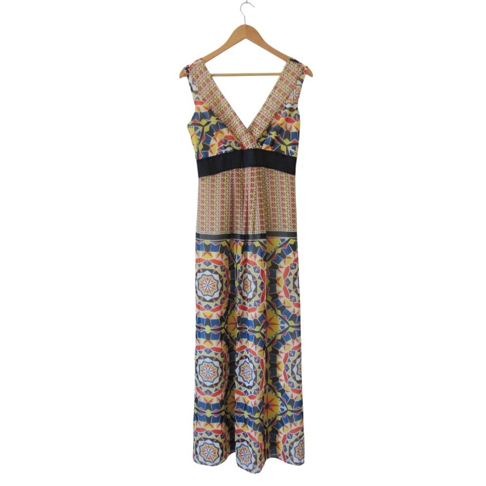 Ann Taylor Kaleidoscope Maxi Dress 2 Sleeveless V-Neck Colorful Boho Resortwear